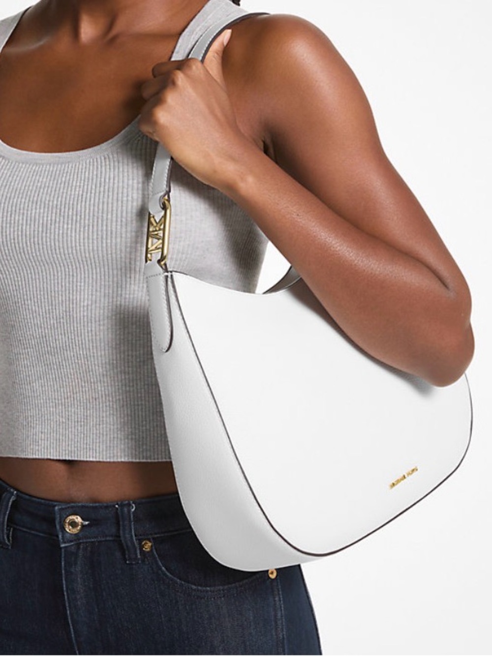 Michael Kors White Pebbled Leather Hobo Shoulder Bag
